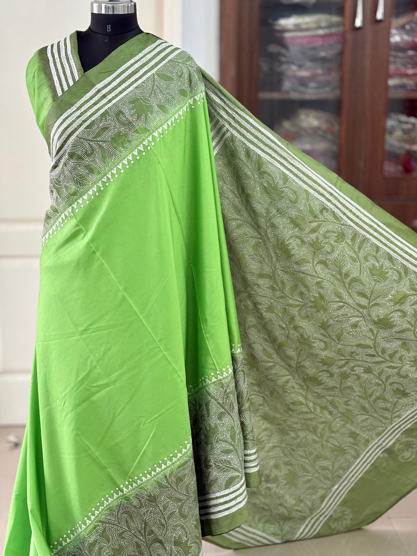 Kantha Hand Work Embroidered Art Silk Saree With Blouse