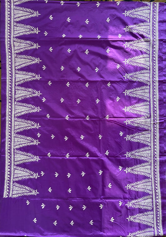 Kantha Hand Embroidered Blended Banglore Silk/Art Silk Saree With Blouse