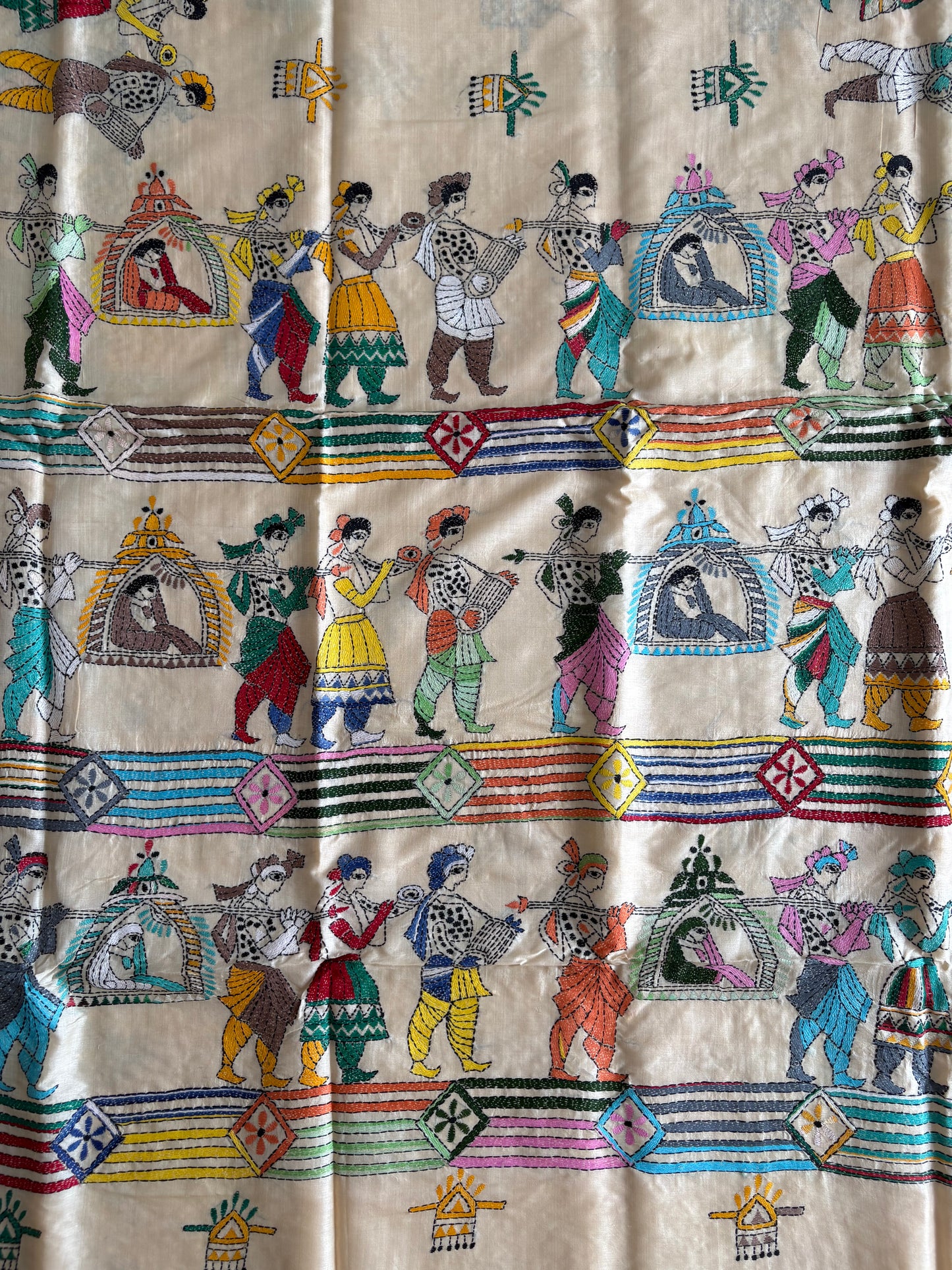 Kantha Hand Embroidered Pure Tussar Silk Saree