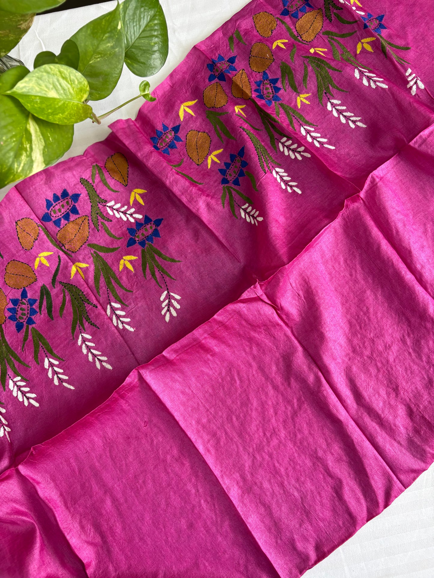 Kantha Stitch Pure Silk Blouse Piece