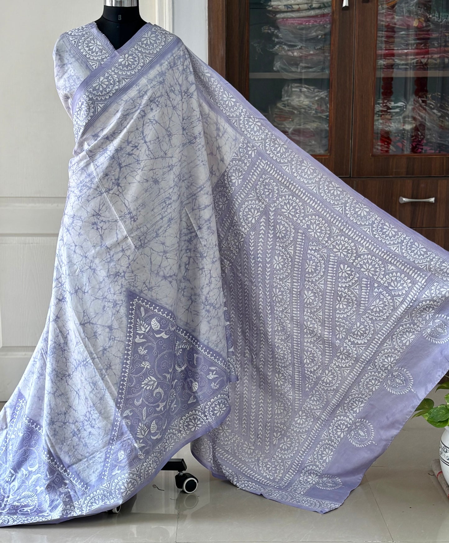 Kantha Stitch Hand Embroidered Art Silk Saree With Blouse
