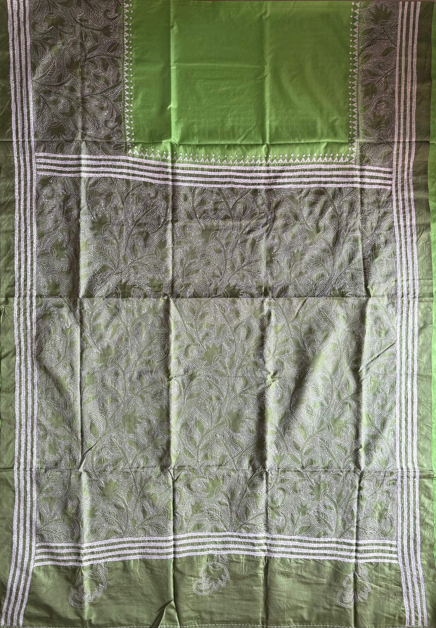 Reverse Kantha Hand Work Embroidered Art Silk Saree With Blouse
