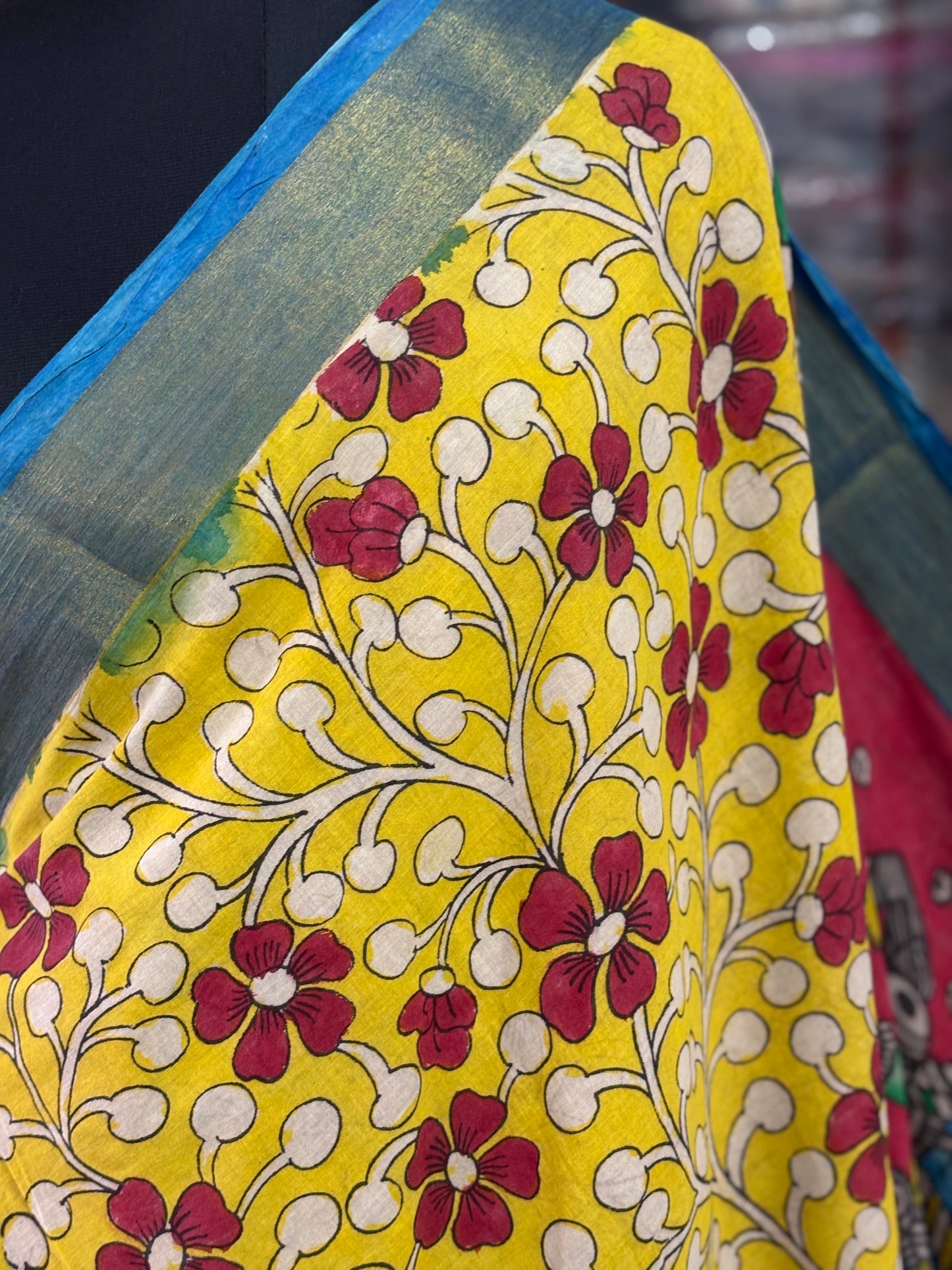 Pen Kalamkari hand painted pure cotton Saree with blouse