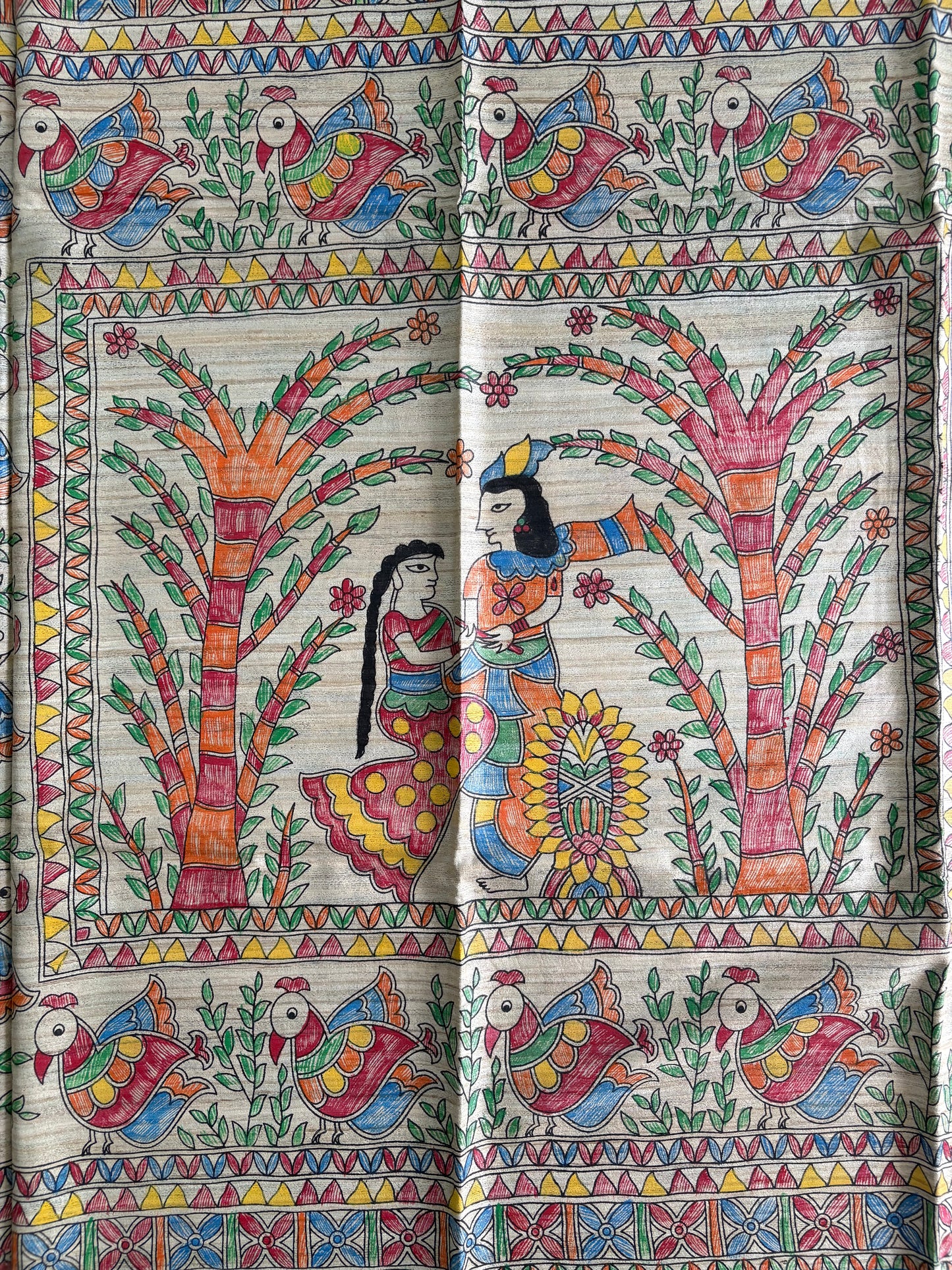 Pure Tussar Ghicha Silk Handcrafted Madhubani Saree (Silk Marked)
