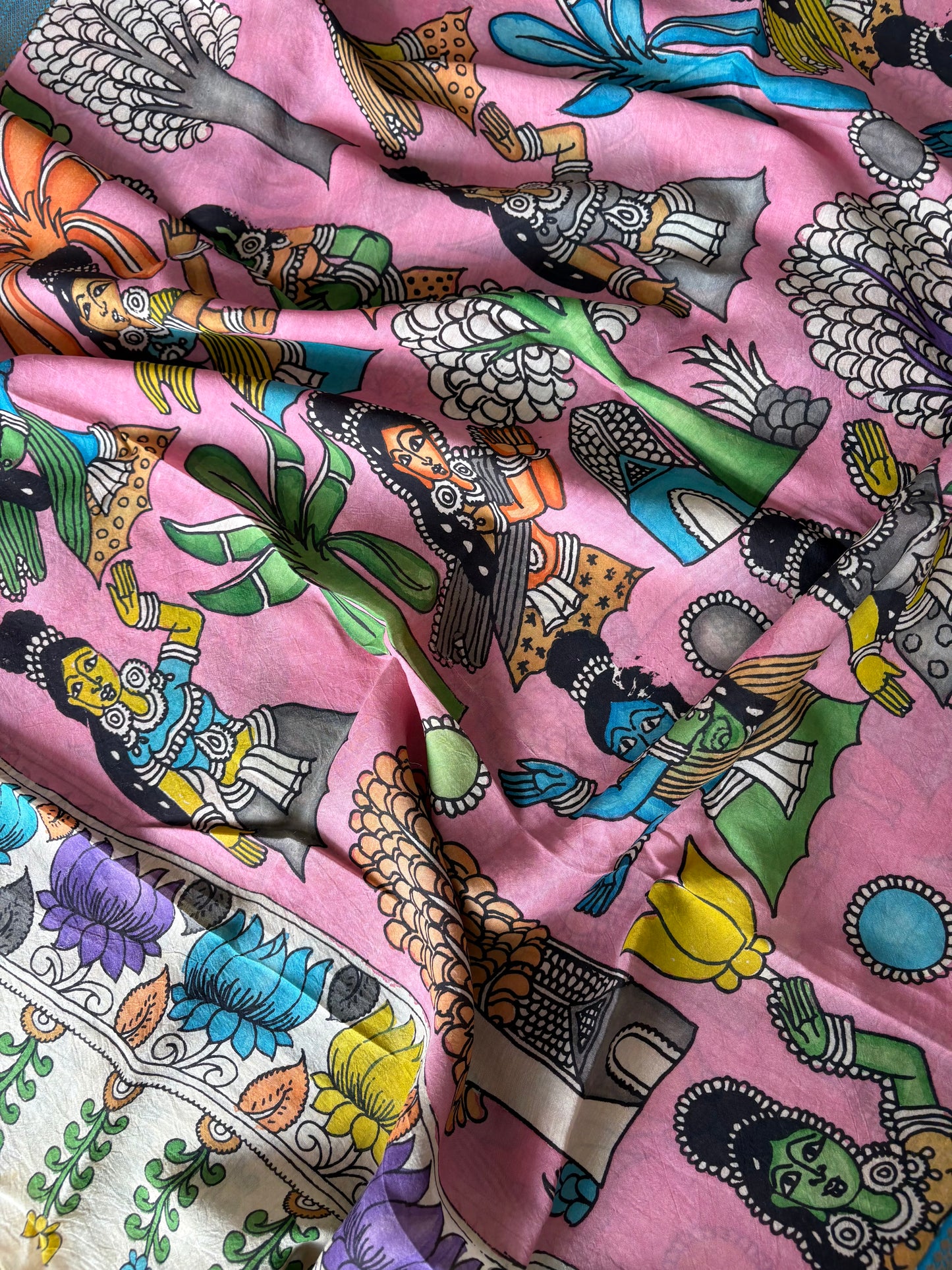 Pen Kalamkari hand painted Banglore Silk Dupatta