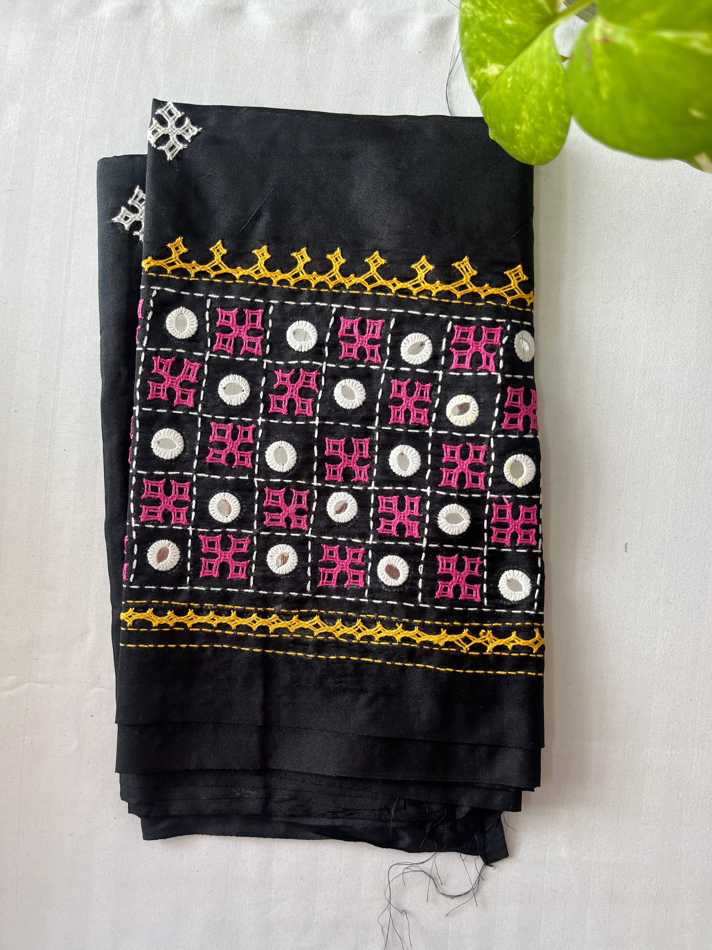 Black Gujrati work blouse pieces in art silk 1 mtr