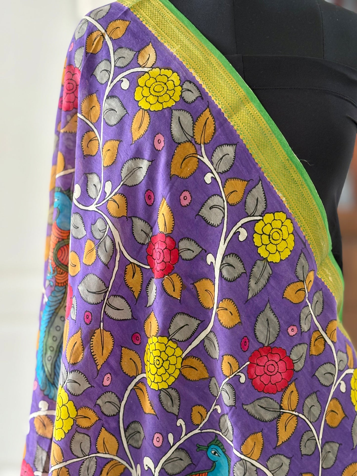 Pen Kalamkari hand painted Banglore Silk Dupatta