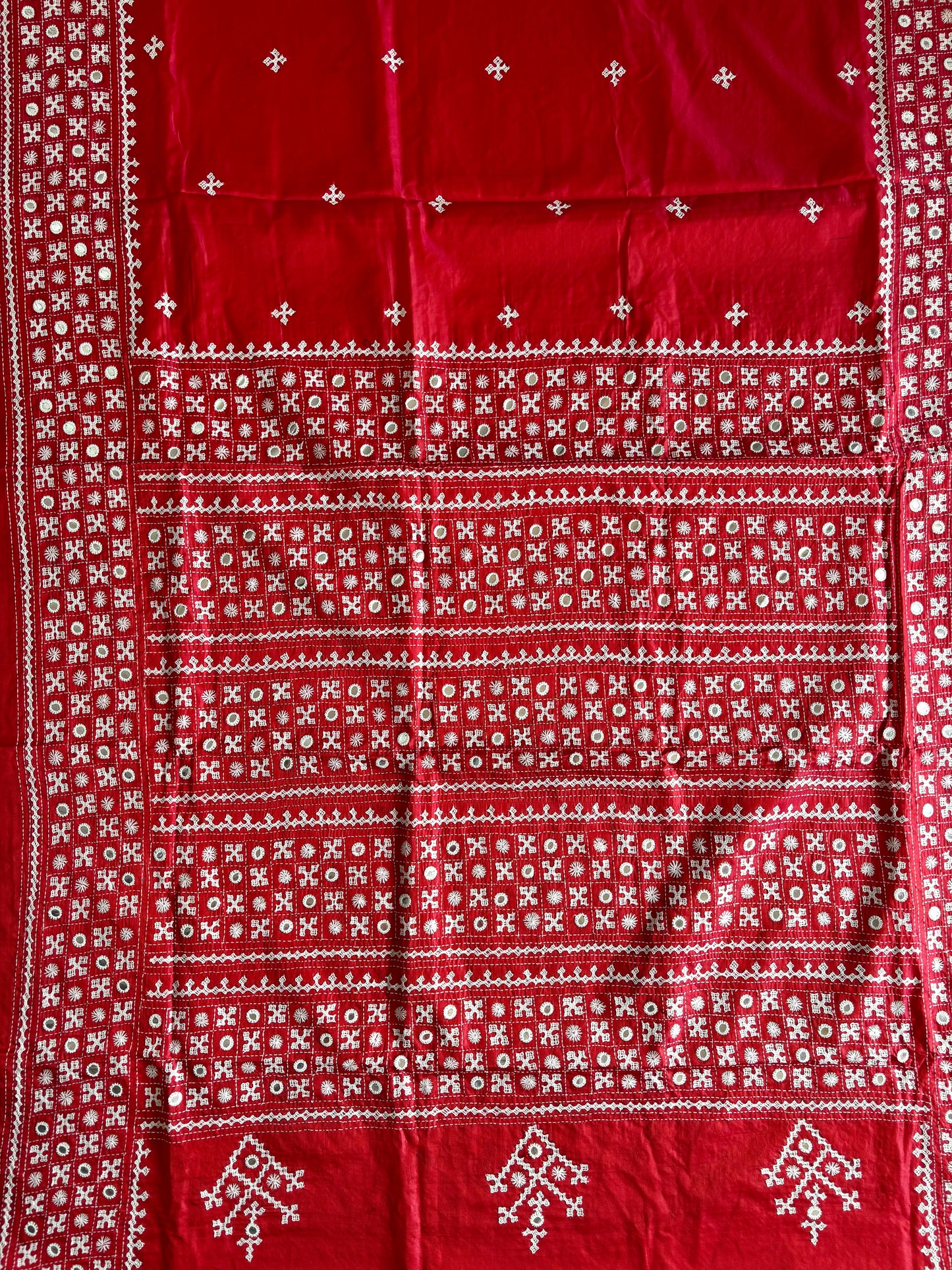 Gujrati Stitch/Kutch Hand Embroidered Art Silk Saree