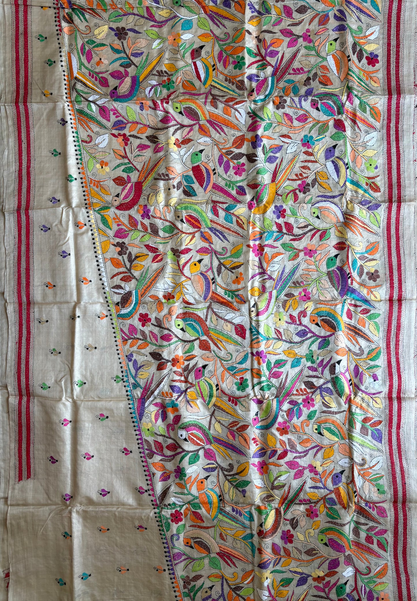 Kantha Stitch Hand Embroidered Pure Gachi Tussar Silk Saree (Silk Marked)
