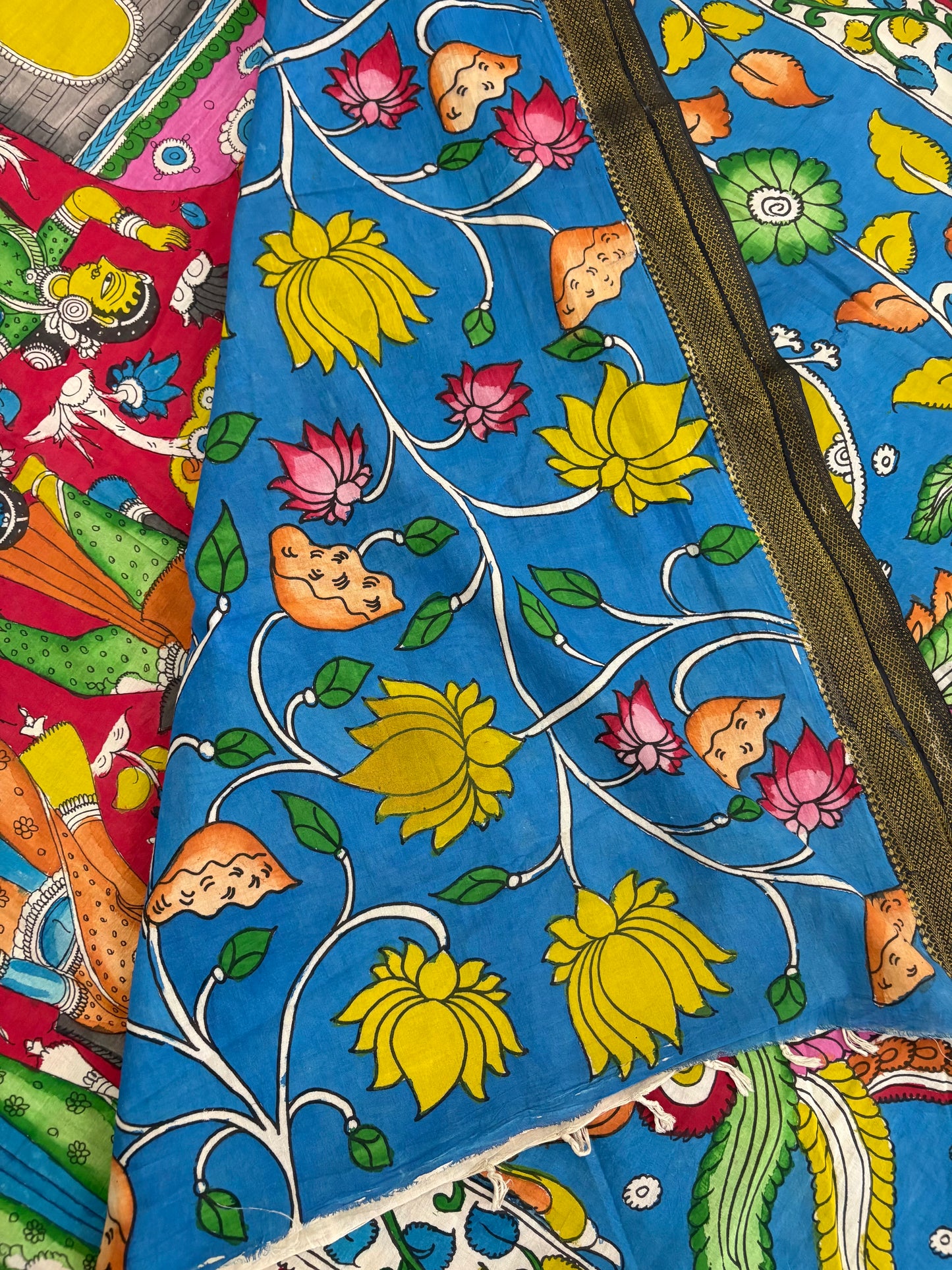 Pen Kalamkari hand painted pure cotton Saree with blouse