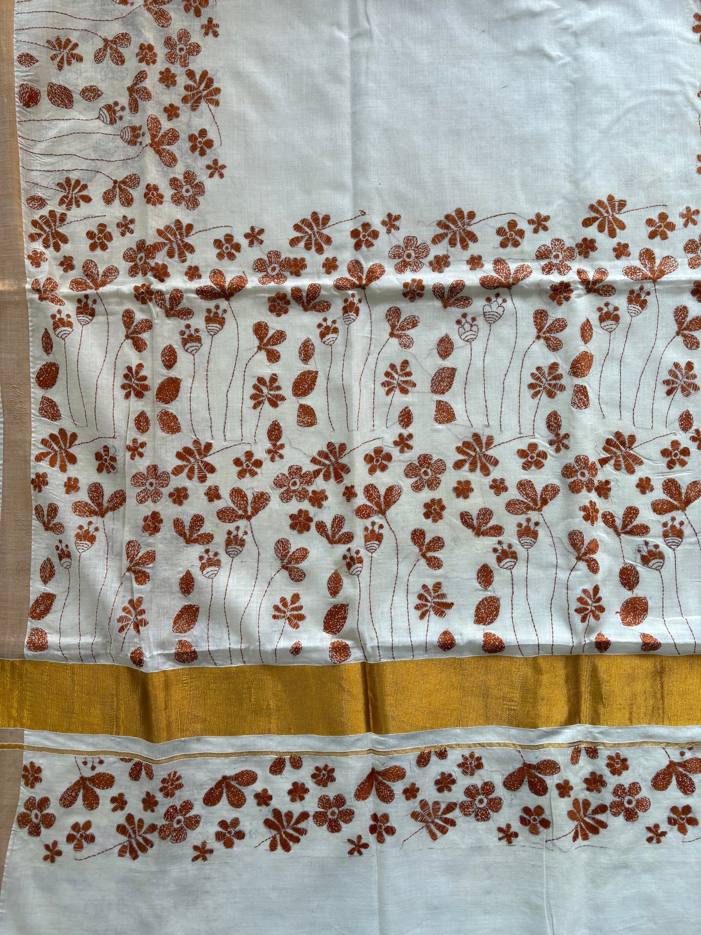 Kantha Stitch Hand Embroidered South Cotton Saree