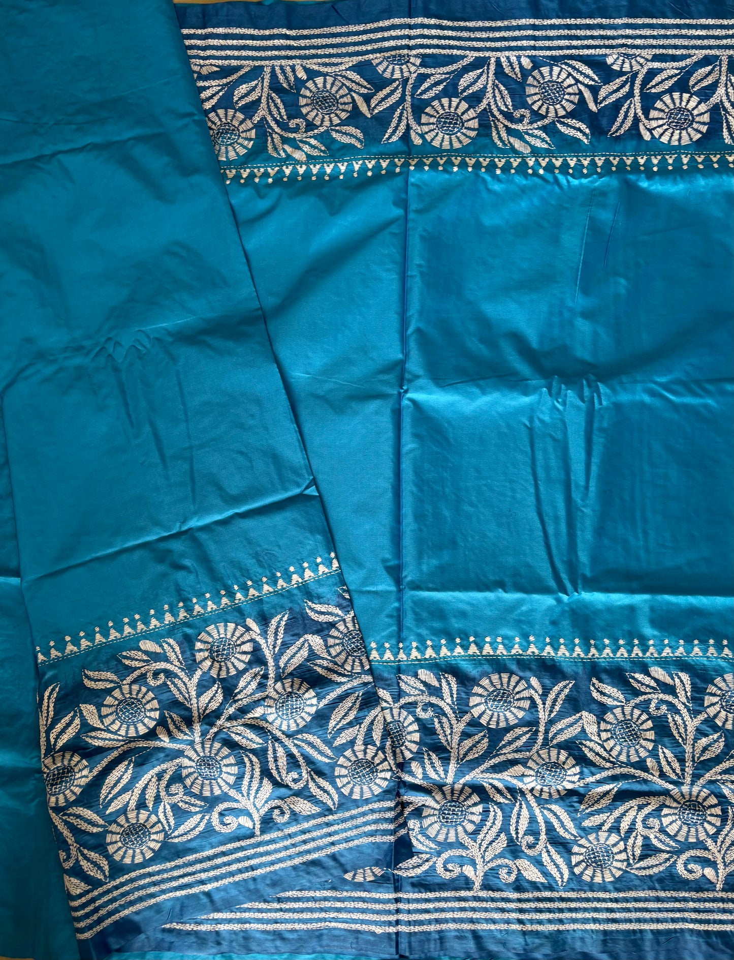 Hand work Kantha stitch Saree in Artificial silk