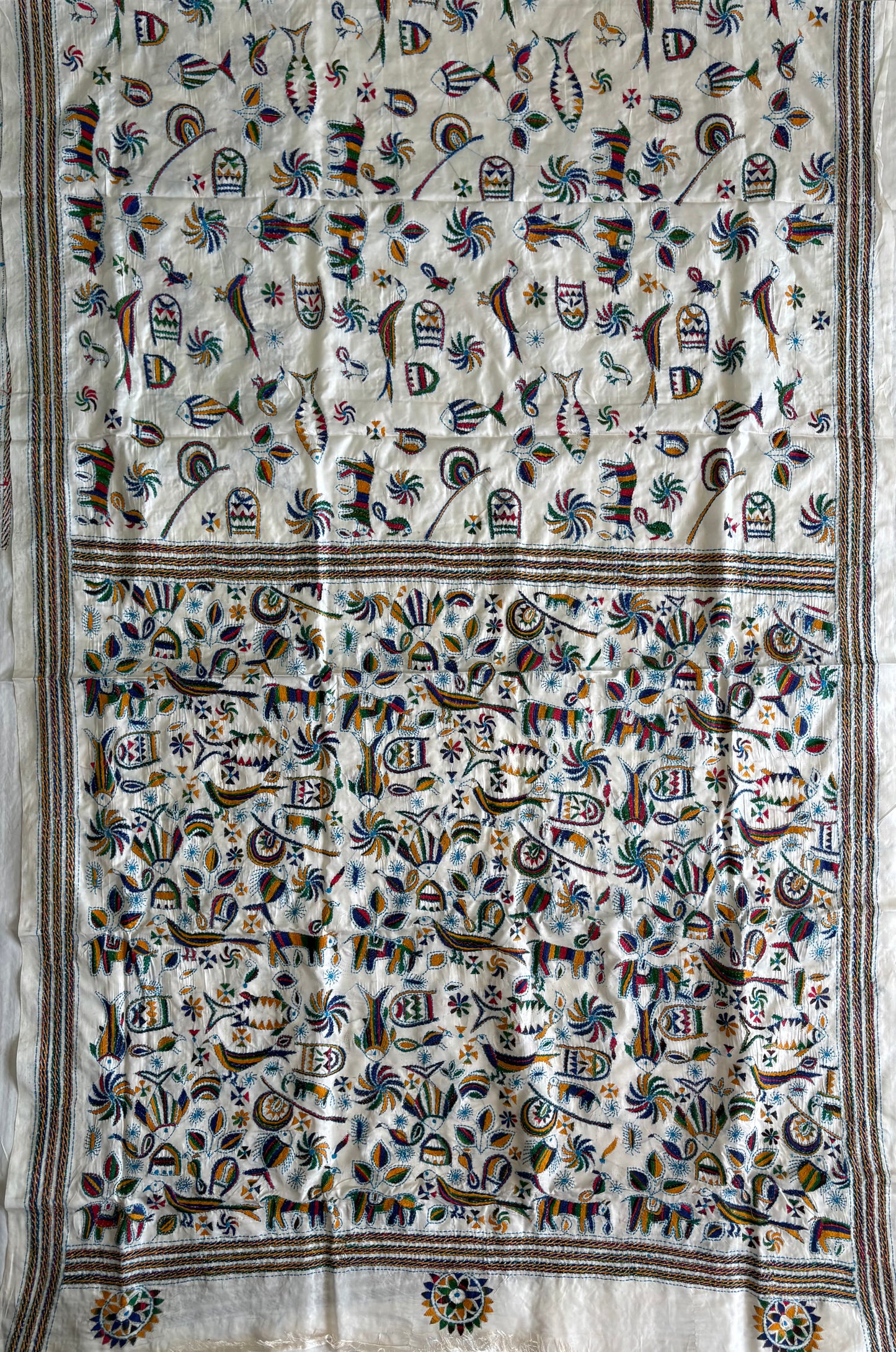 Hand work Kantha Stitch Saree in Art Silk