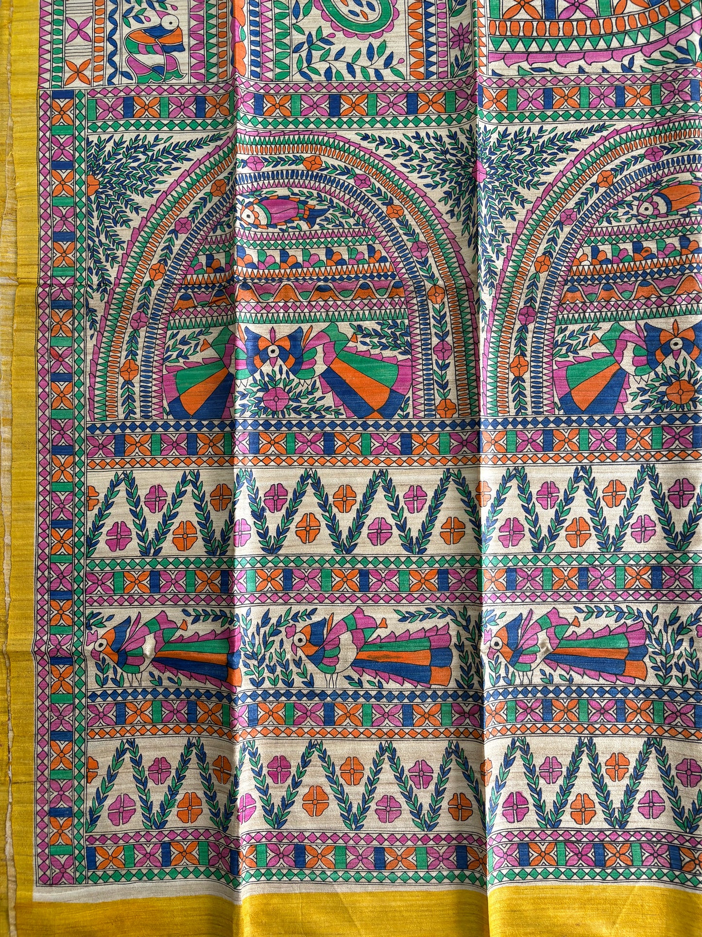 Pure Tussar Ghicha Silk Handcrafted Madhubani Half Saree (Silk Marked)
