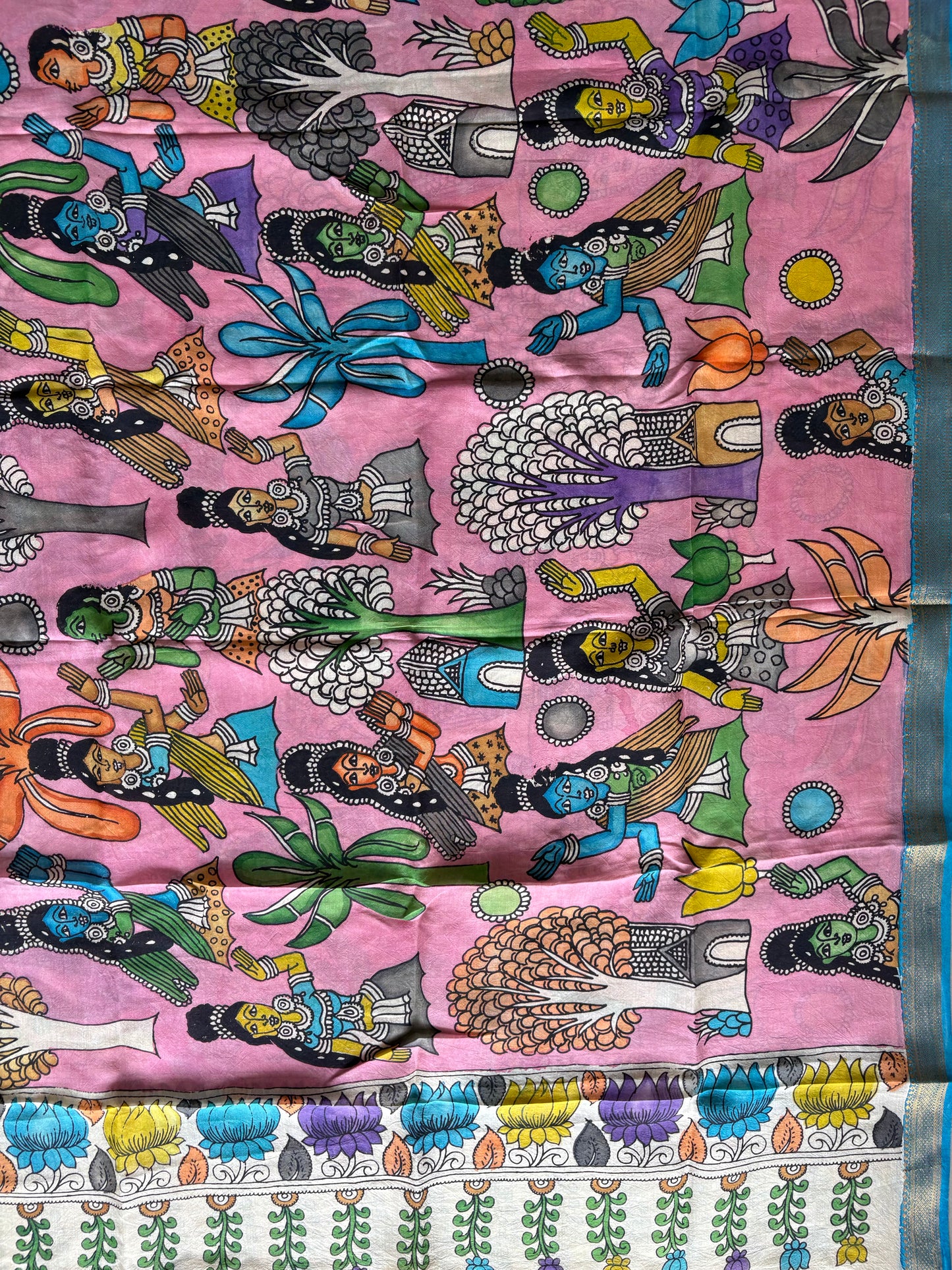 Pen Kalamkari hand painted Banglore Silk Dupatta