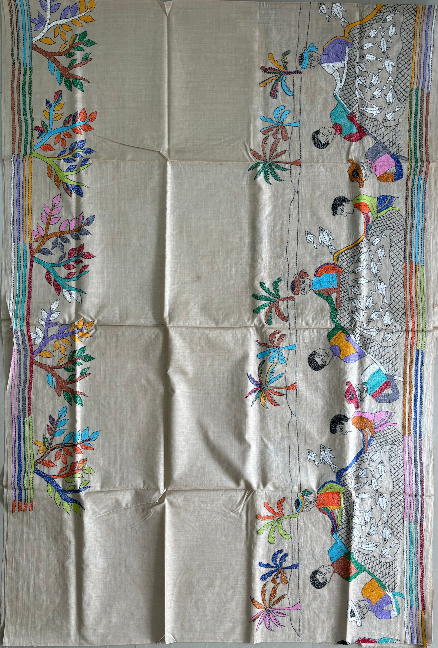 Kantha Stitch Hand Embroidered Pure Gachi by Gachi Tassar Silk Saree (Silk Marked)