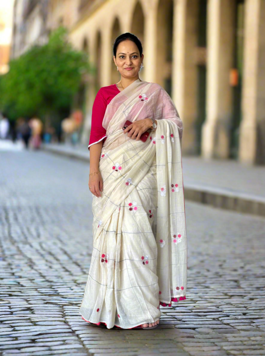 Mul Cotton Saree - off white