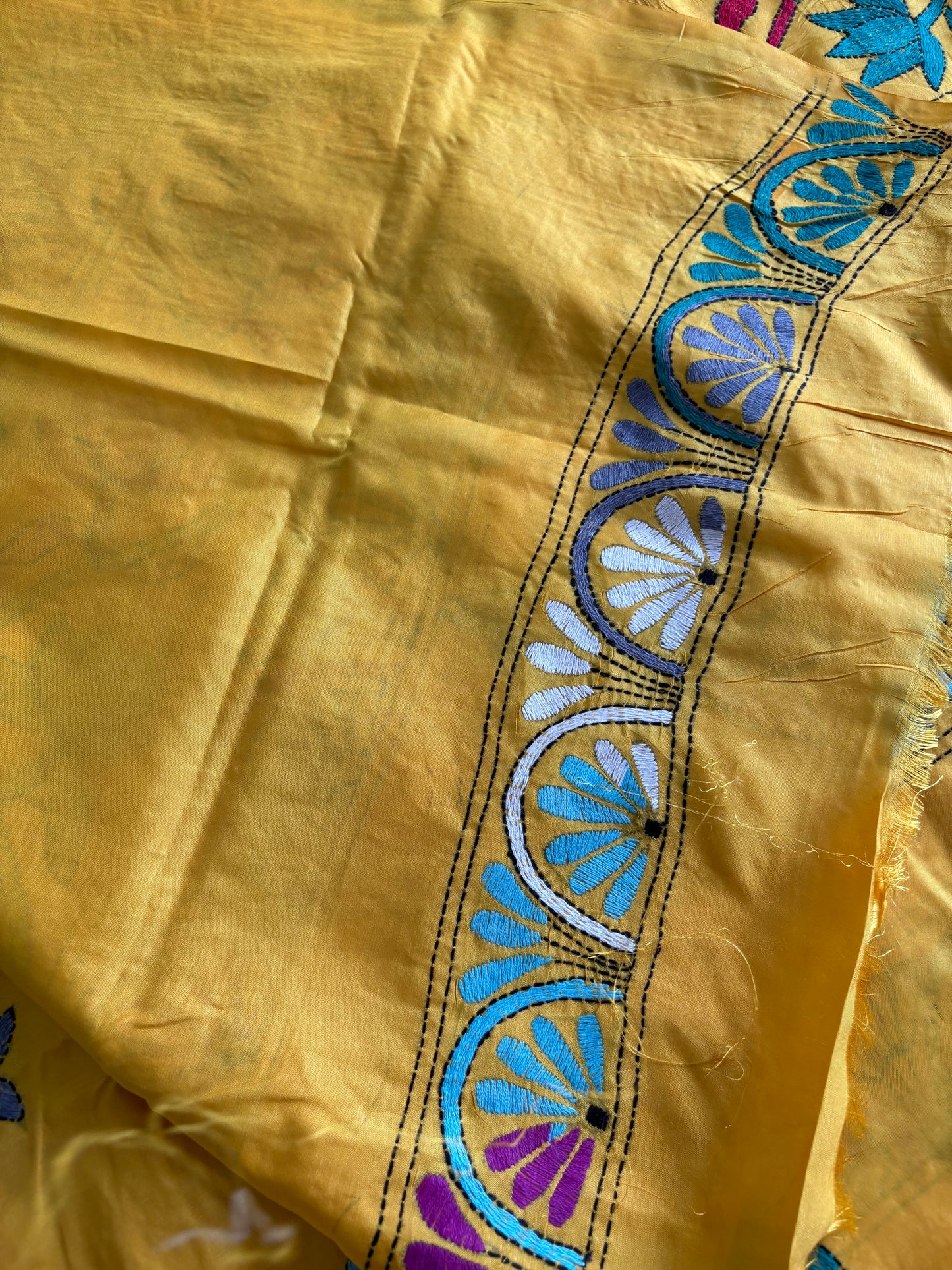 Kantha Hand Embroidered Blended Banglore Silk/Art Silk Saree With Blouse