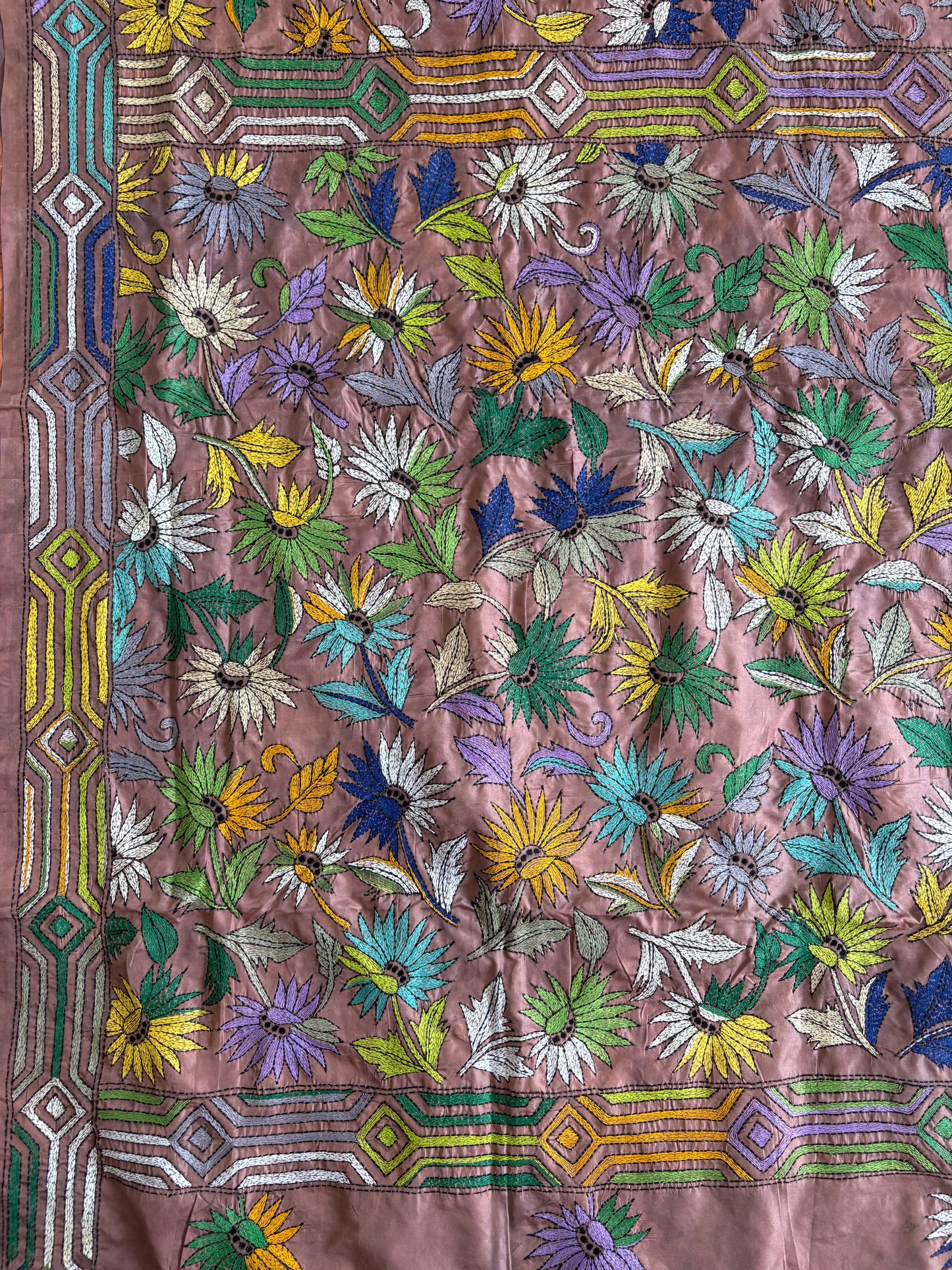Kantha Hand Embroidered Hand Batik Art Silk Saree With Blouse