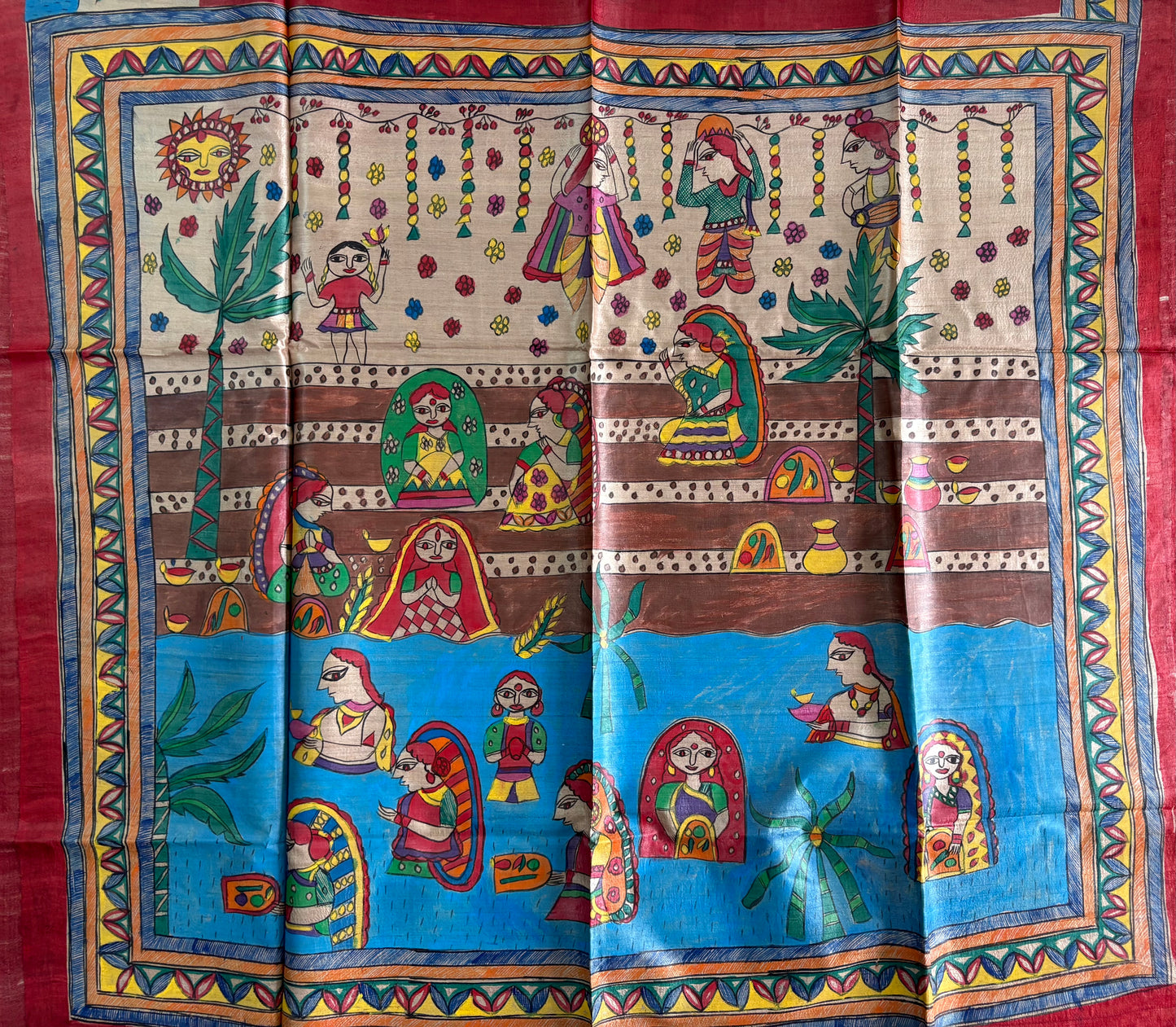 Pure Desi Tussar Silk Handcrafted Madhubani Saree (Silk Marked)