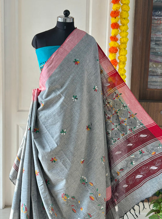 Kantha Hand Embroidered Pure Cotton Saree