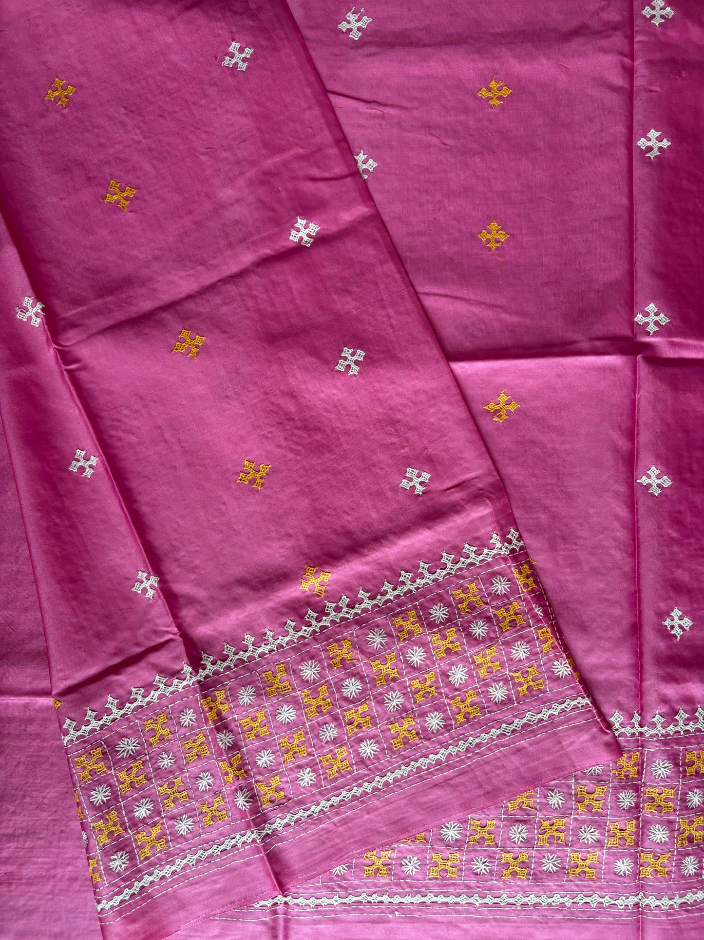 Gujrati Stitch/Kutch Hand Embroidered Art Silk Saree