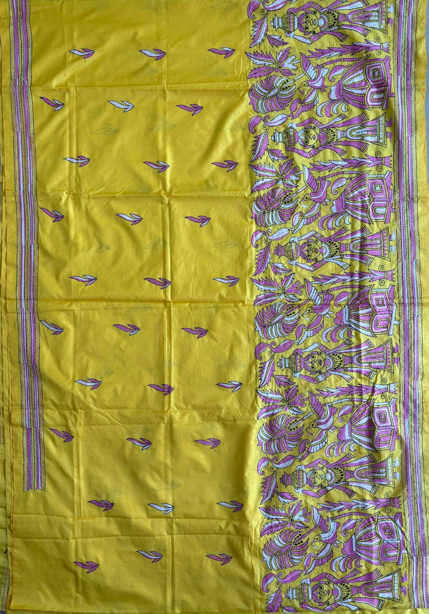 Kantha Stitch Hand Work Embroidered Art Silk Saree With Blouse