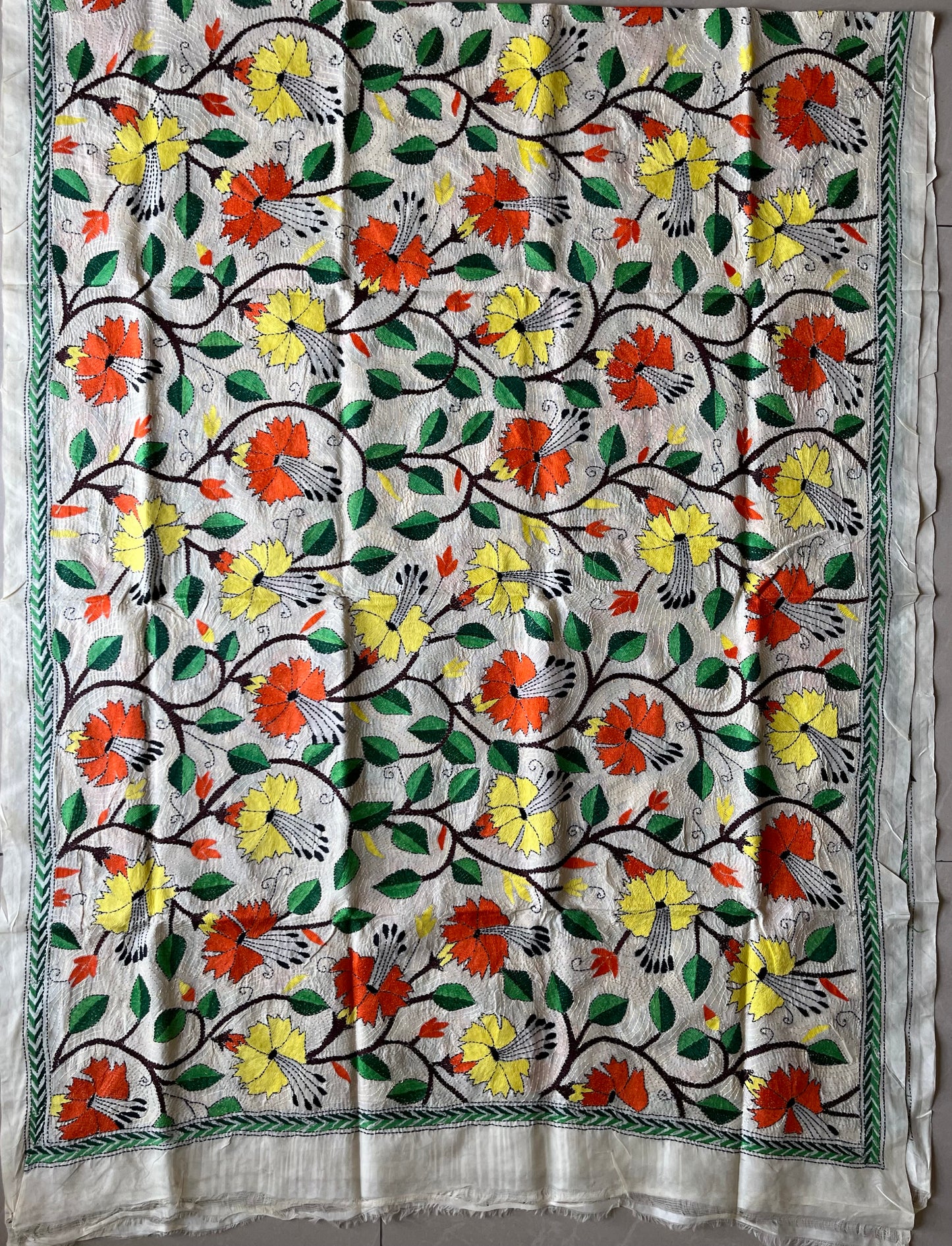 Nakshi Kantha Stitch Silk Dupatta 36”