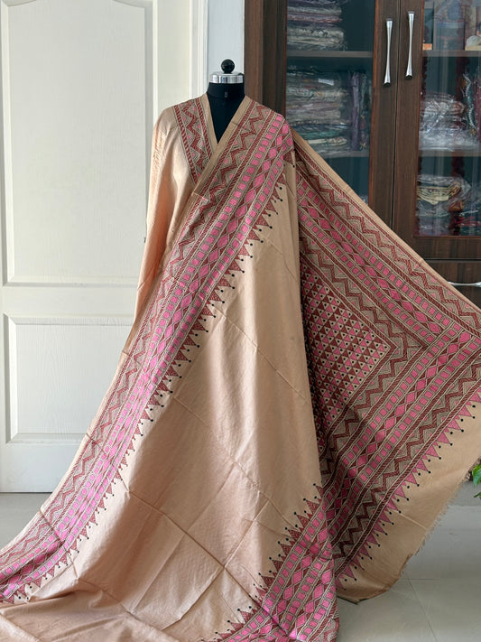 Kantha Hand Embroidered Pure Banglore Silk Saree (Silk Marked)