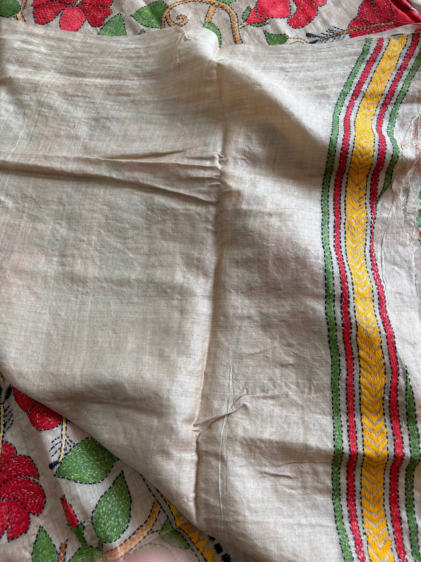 Kantha Stitch Hand Embroidered Pure Gachi by Gachi Tassar Silk Saree (Silk Marked)
