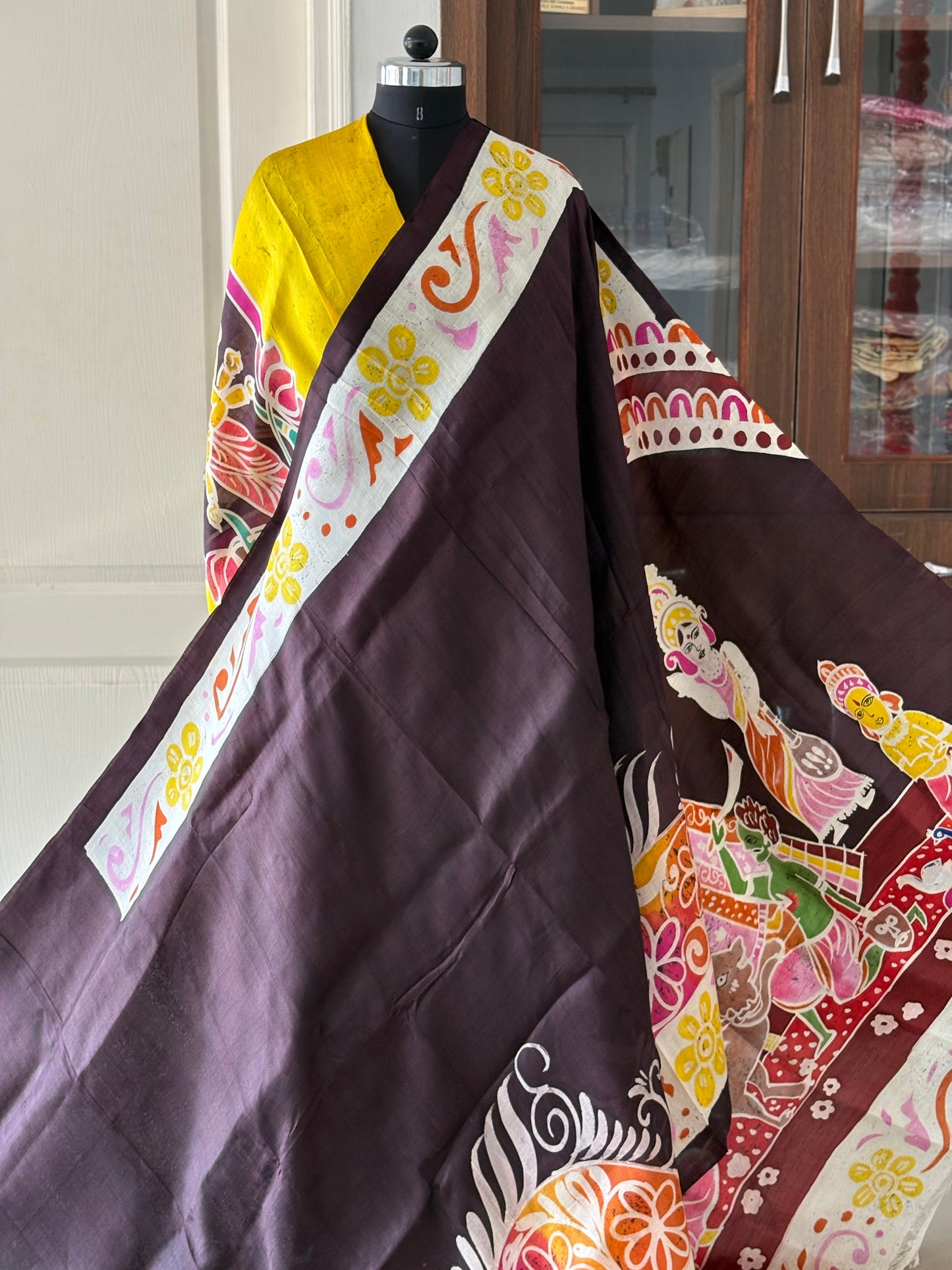 Exclusive Hand painted Pure Bishnupuri Silk Saree (Silk Marked)