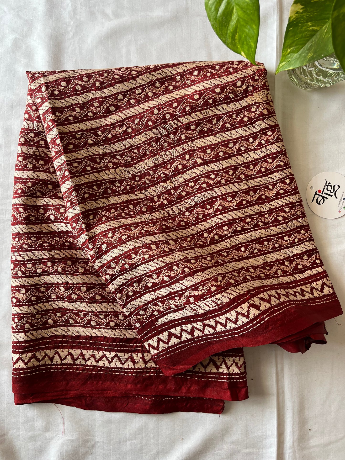 Kantha Hand Embroidary Full Work Tye Dye Semi Tusshar Silk Dupatta
