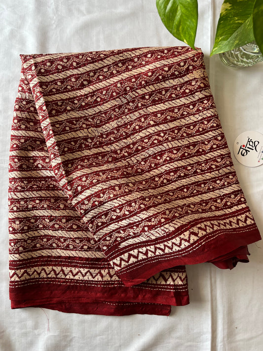 Kantha Hand Embroidary Full Work Tye Dye Semi Tusshar Silk Dupatta