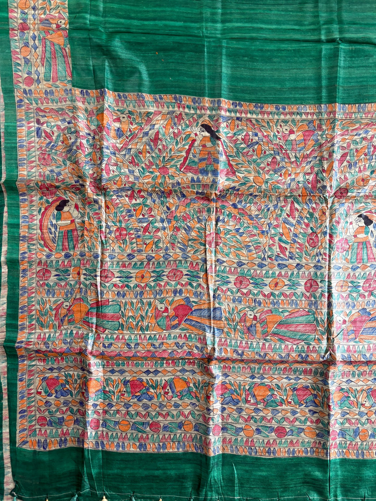 Pure Desi Tussar Silk Handcrafted Madhubani Saree (Silk Marked)
