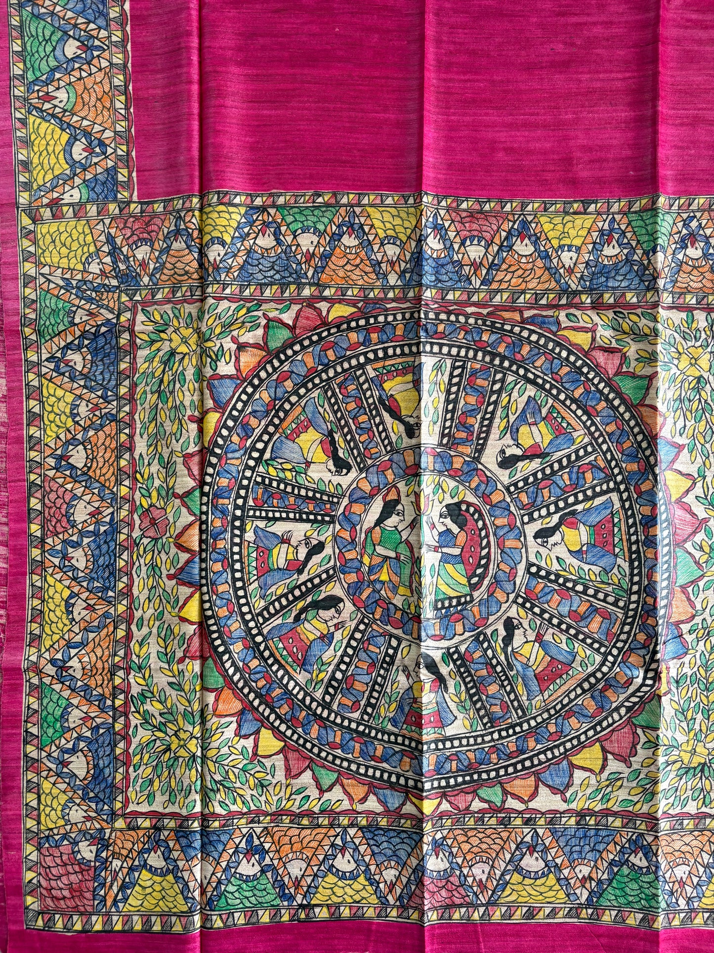Pure Tussar Ghicha Silk Handcrafted Madhubani Saree (Silk Marked)