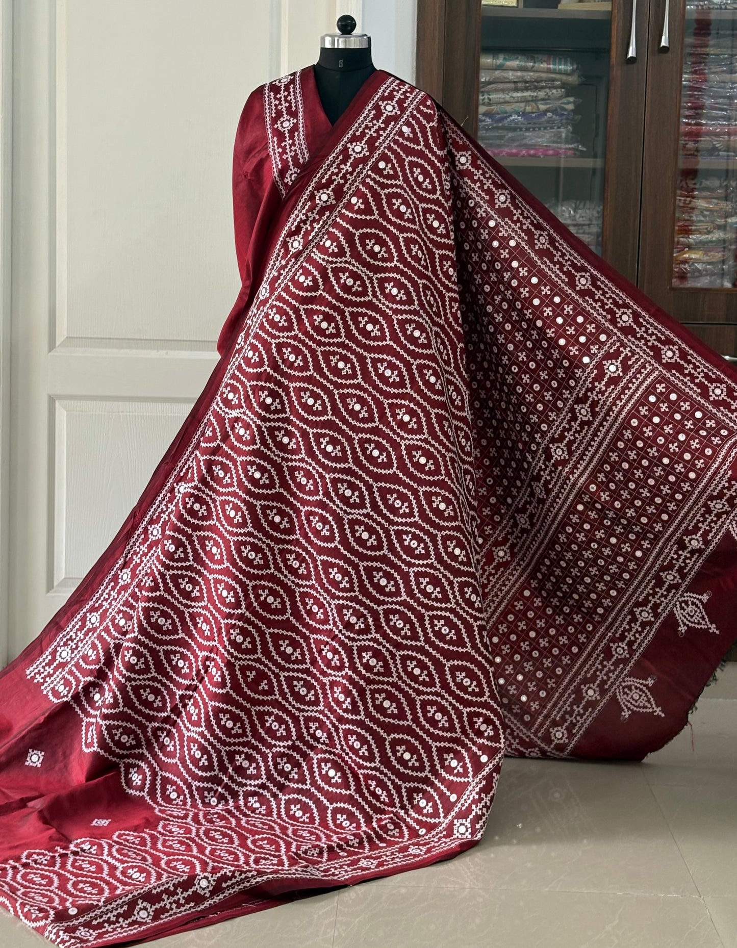 Kutch Hand Embroidered Pure Banglore Silk Saree