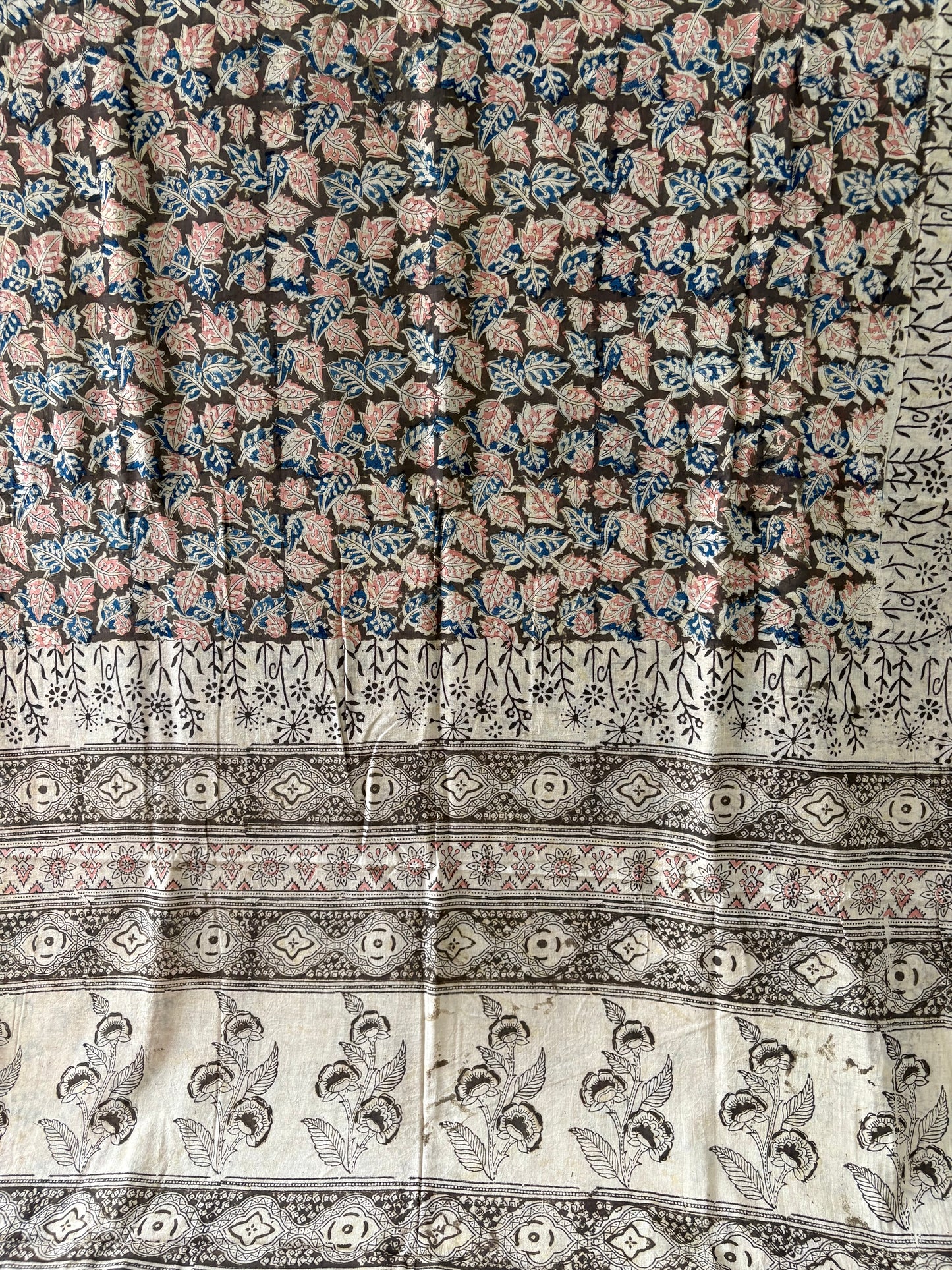 Kalamkari printed malmal cotton Saree with blouse