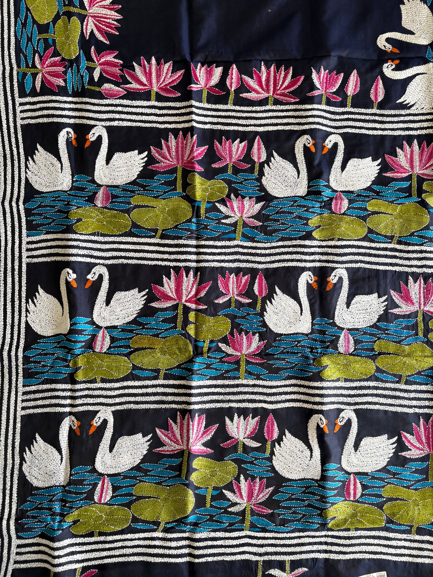 Kantha Hand Embroidered Pure Banglore Silk Saree (Silk Marked)