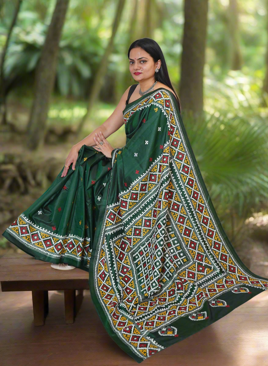 Kutch Hand Embroidered Pure Banglore Silk Saree