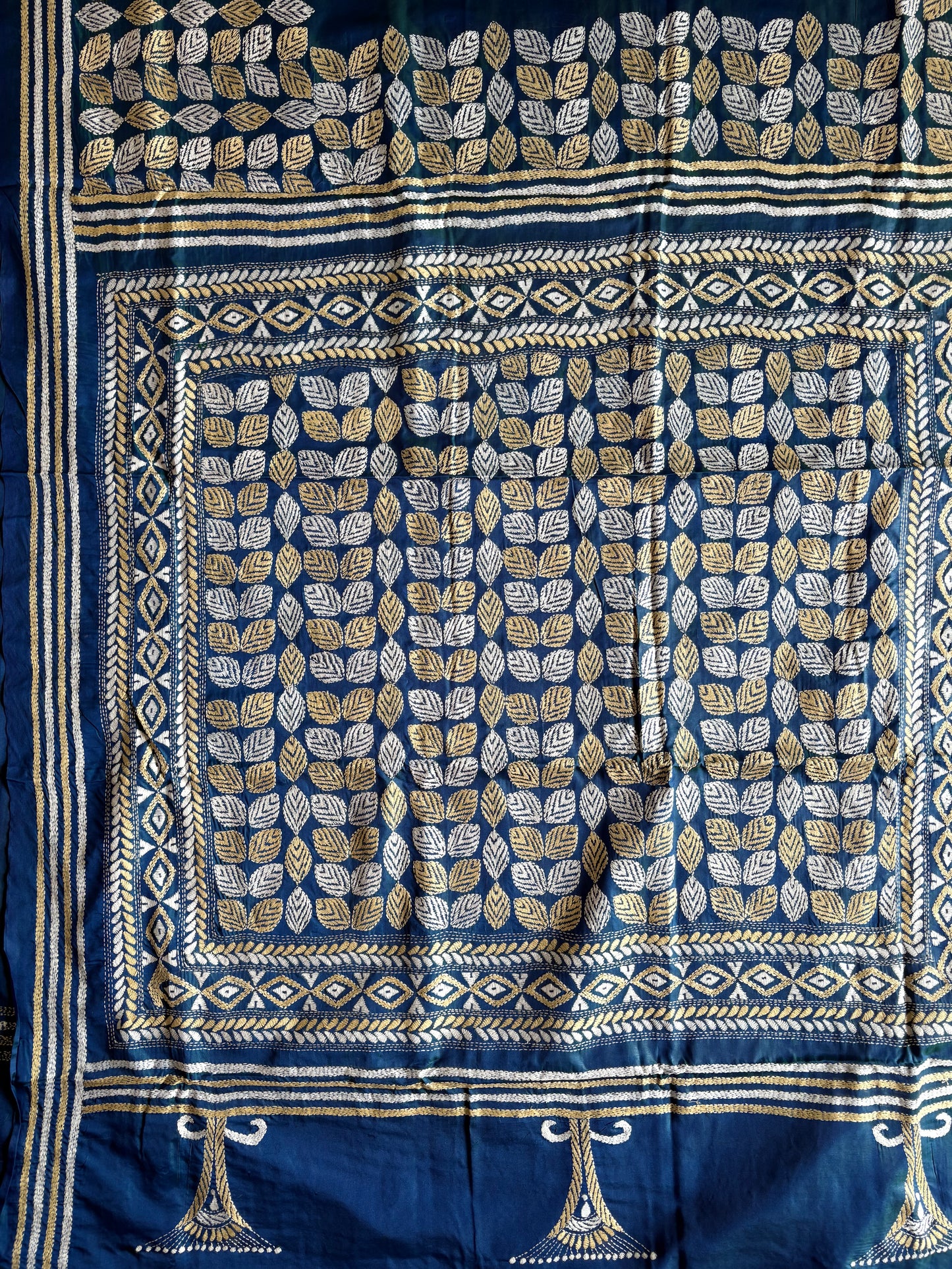 Kantha Stitch Hand Work Embroidered Art Silk Saree With Blouse