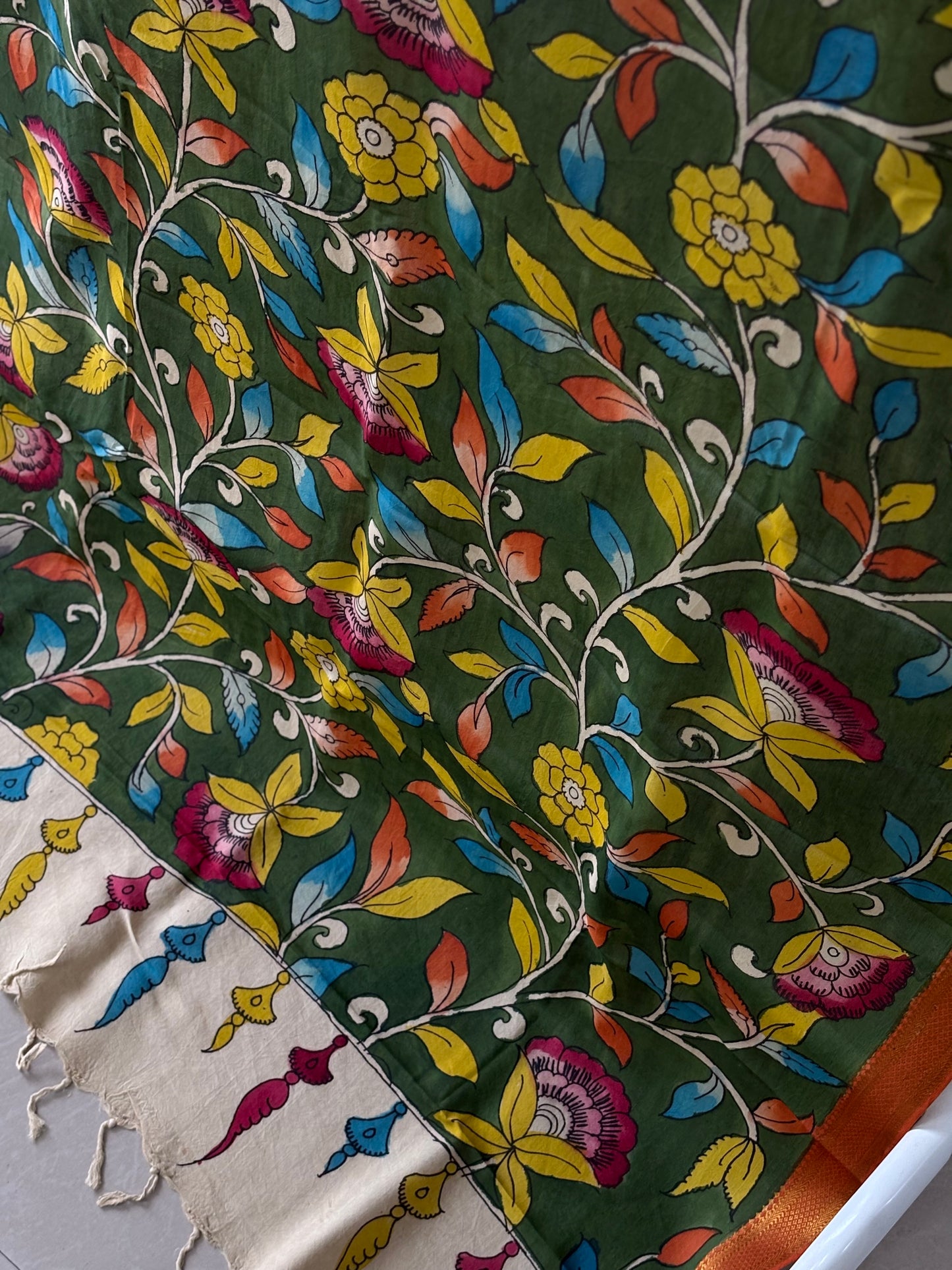 Pen Kalamkari hand painted Banglore Silk Dupatta