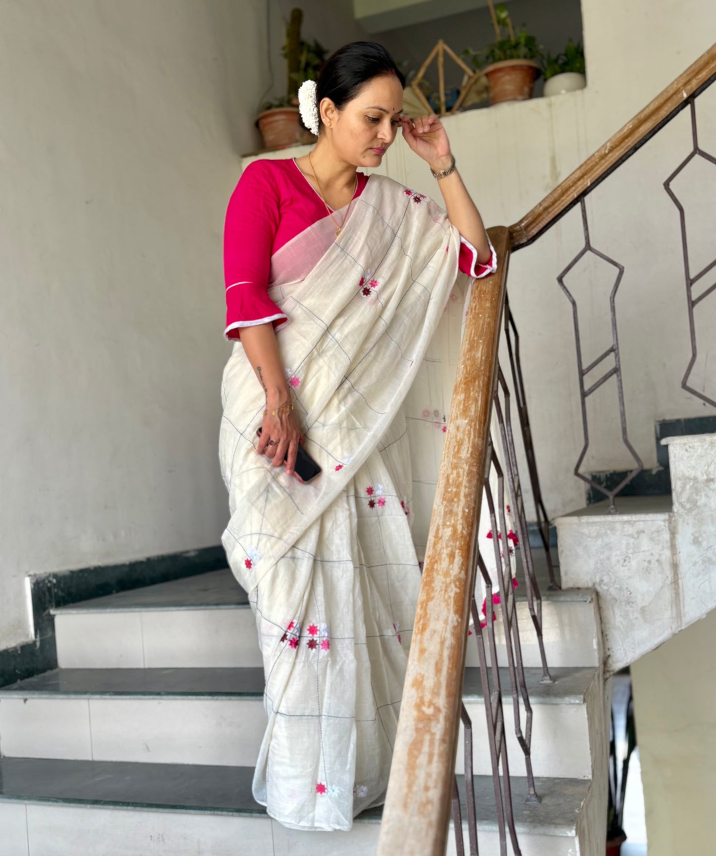 Mul Cotton Saree - off white