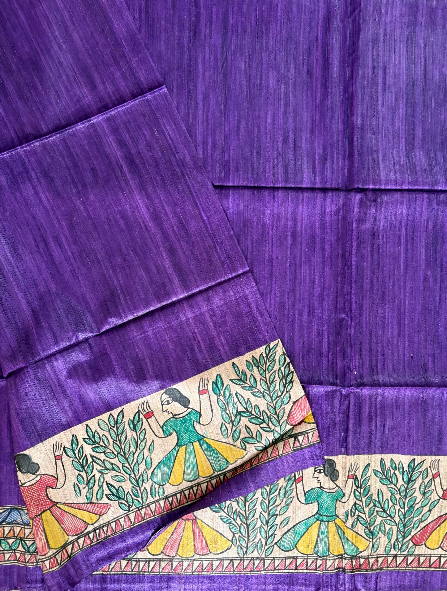 Pure Tussar Ghicha Silk Handcrafted Madhubani Saree (Silk Marked)