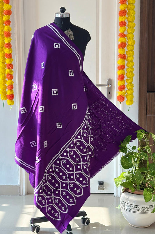 Gujrati Stitch Hand Embroidered Woollen Warm Shawl