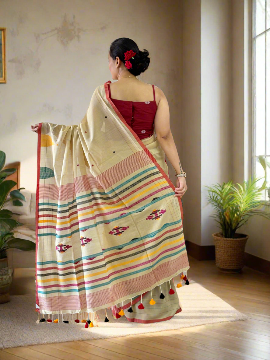 Pure Cotton handwoven Saree (Handloom Marked) - Beige