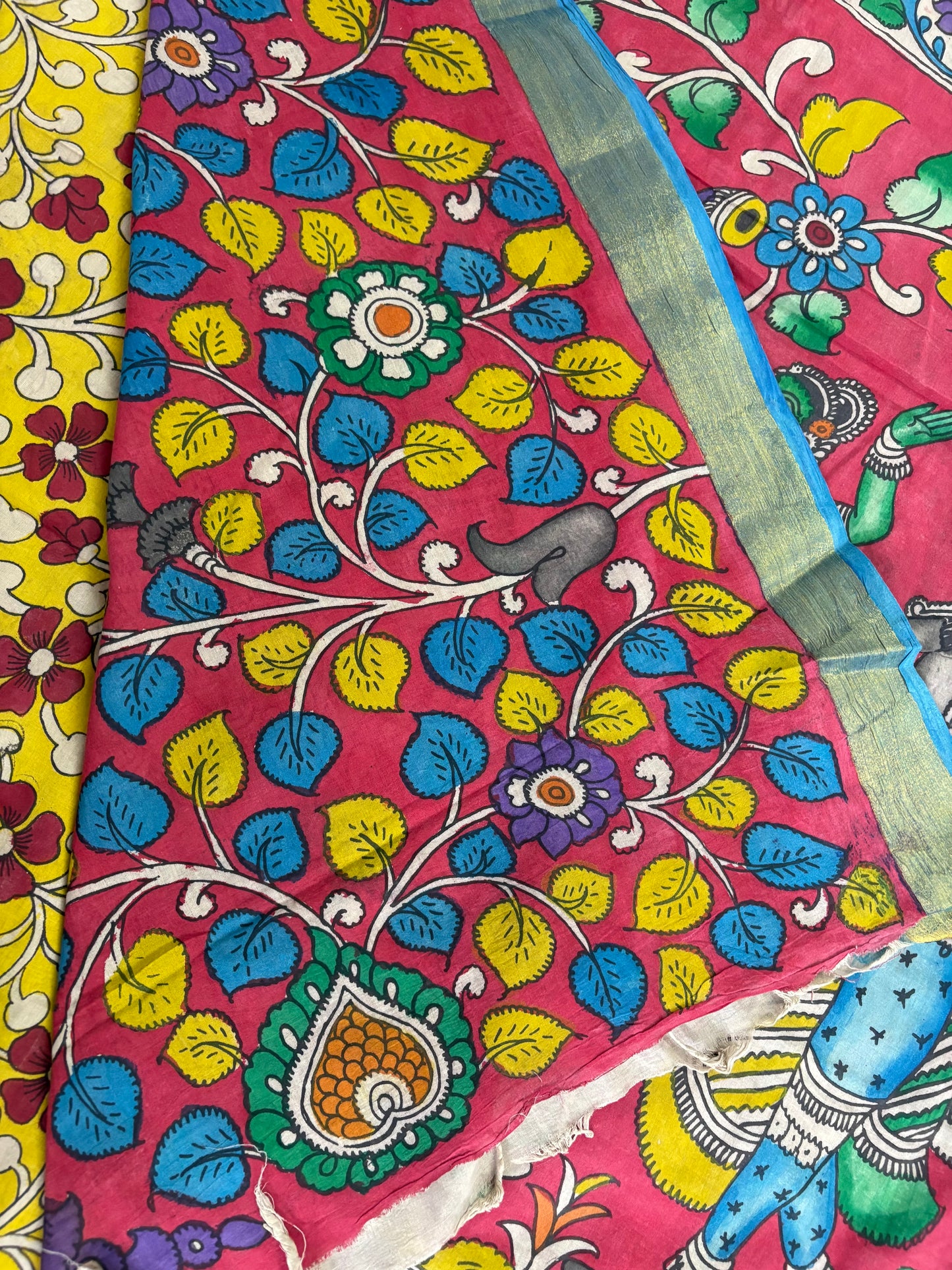 Pen Kalamkari hand painted pure cotton Saree with blouse