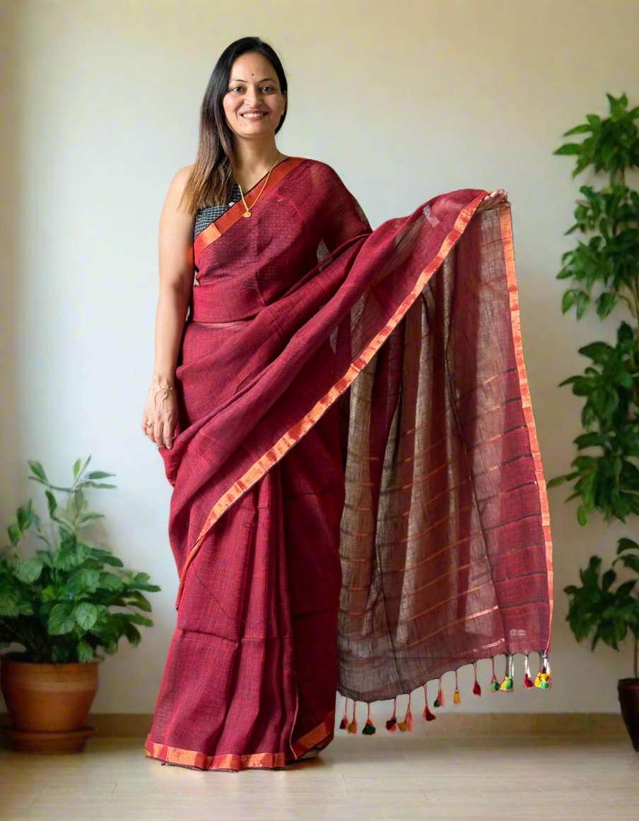 Linen By Linen Saree With Blouse