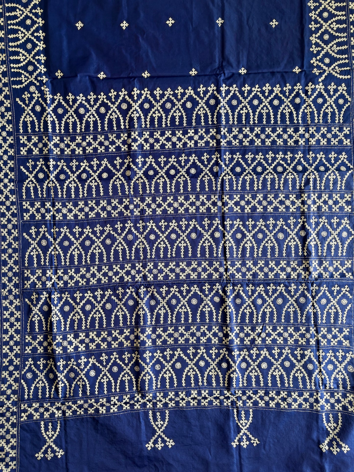 Gujrati Stitch/Kutch Hand Embroidered Art Silk Saree