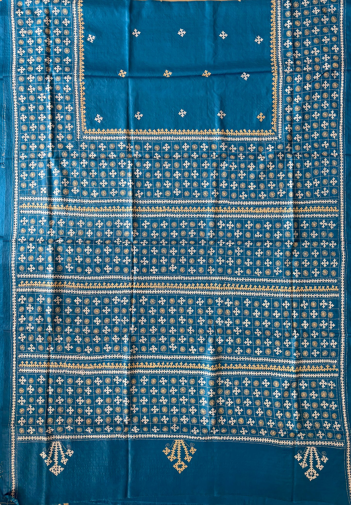 Gujrati Stitch/Kutch Hand Embroidered Art Silk Saree