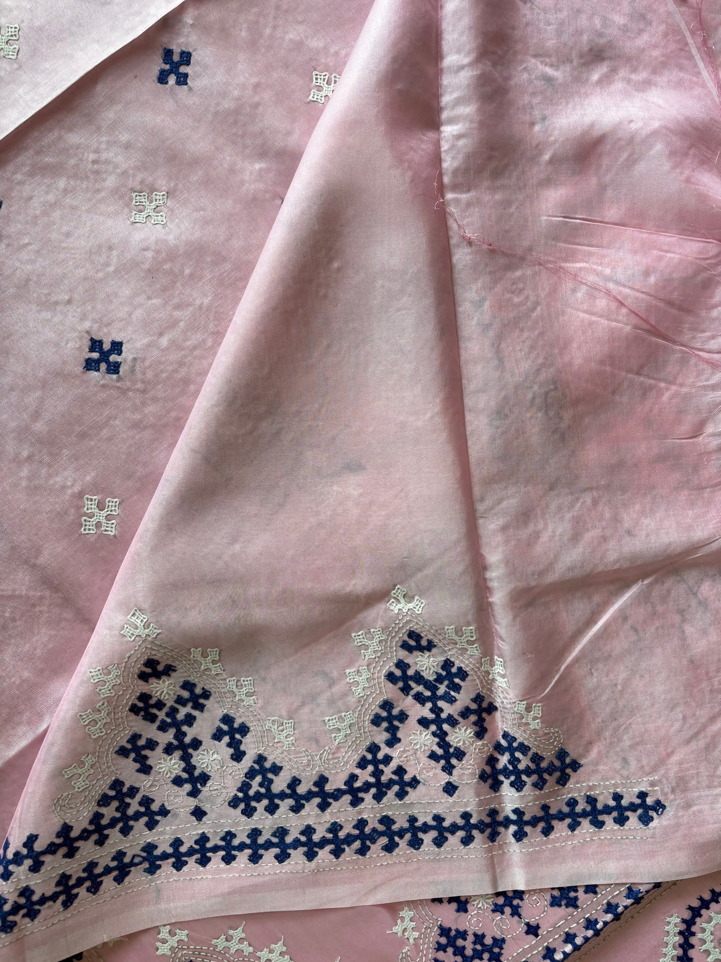 Gujrati Stitch/Kutch Hand Embroidered Art Silk Saree